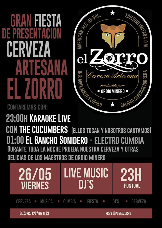 Karaoke Live! with «The Cucumbers» + Presentación Cerveza Artesana «El Zorro» 23hs Puntual -Libre y gratis- El Zorro Pub